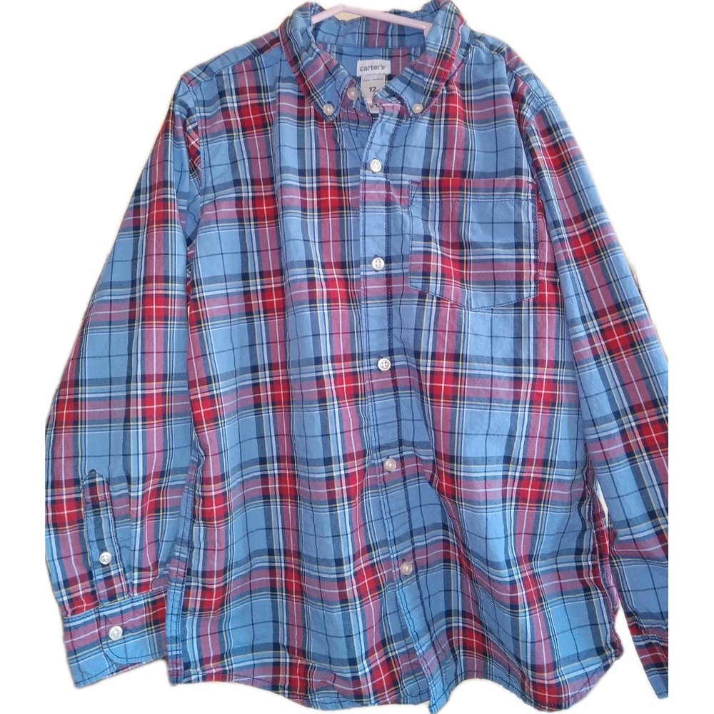 Carters Sz 12 Months Red‎ & Blue Plaid Infant Button Down Shirt Preppy Western